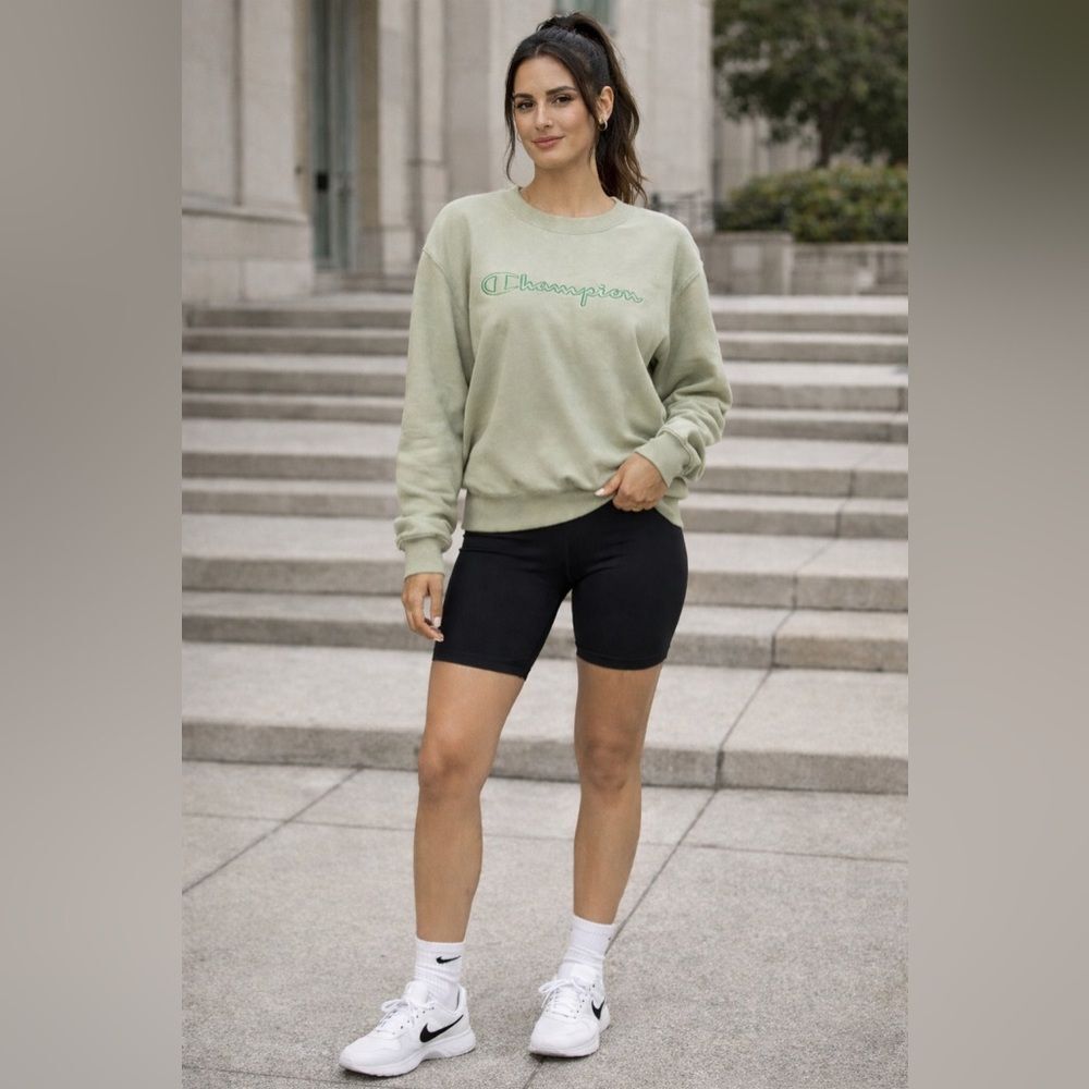 Champion Sage Green Crewneck Sweatshirt | Embroidered Logo